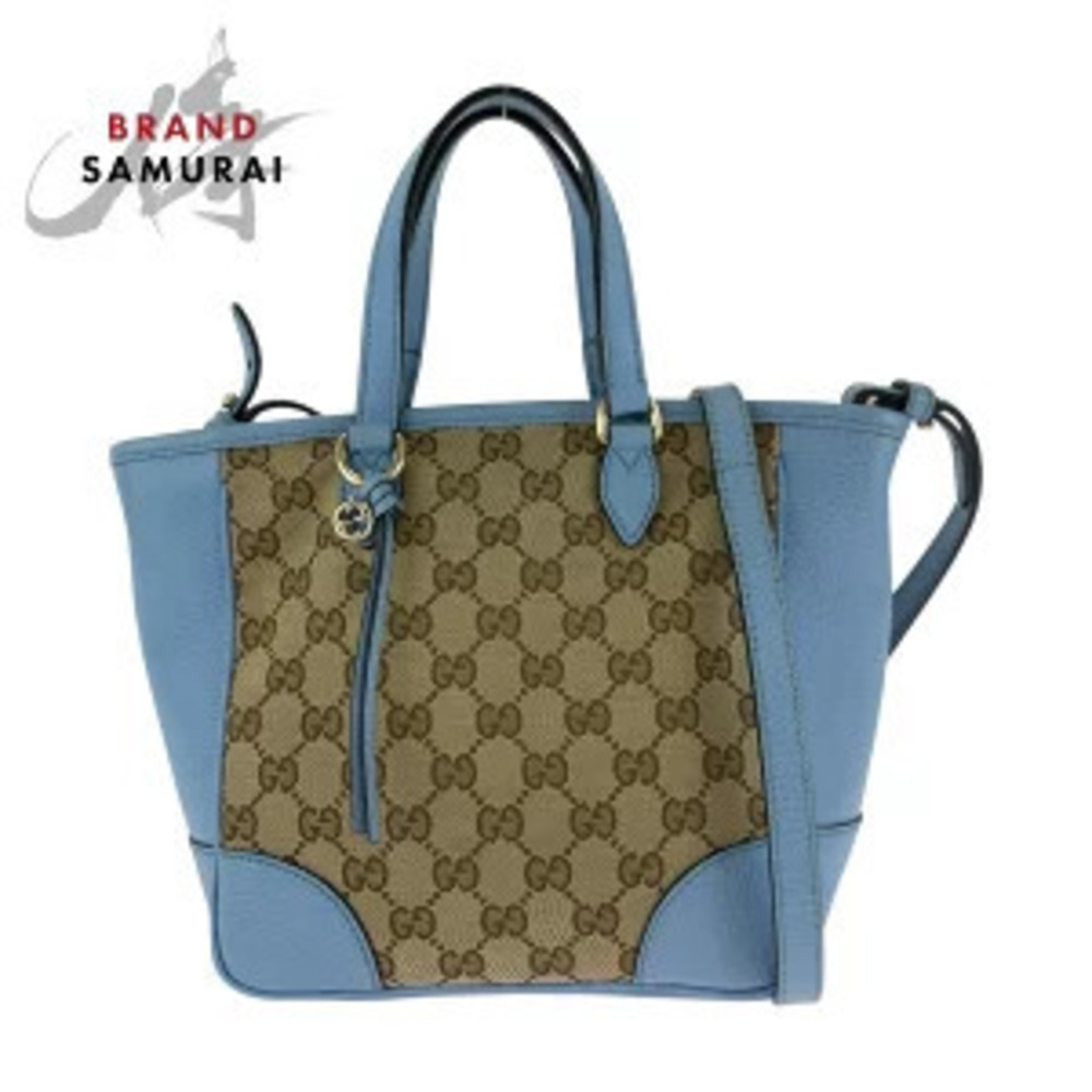Gucci GG canvas leather tote bag Handbag shoulder beige blue